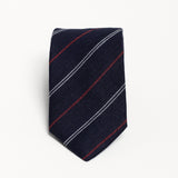 The 100% Linen Tie - Navy & Red Stripes