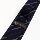 The 100% Linen Tie - Navy & Red Stripes