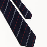 The 100% Linen Tie - Navy & Red Stripes