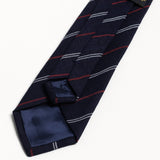 The 100% Linen Tie - Navy & Red Stripes