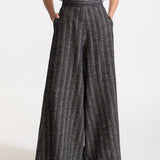 The Palazzo Wool Pants - Salt & Pepper Chevron