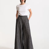 The Palazzo Wool Pants - Salt & Pepper Chevron