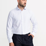 The Peles Egyptian Cotton Shirt - White with Sky Blue Stripes
