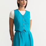 The Figa Linen Waistcoat - Azure