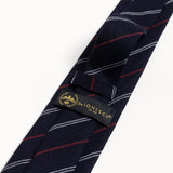 The 100% Linen Tie - Navy & Red Stripes