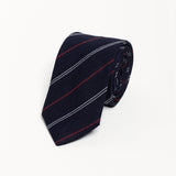 The 100% Linen Tie - Navy & Red Stripes