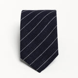 The 100% Linen Tie - Navy & White Stripes