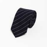 The 100% Linen Tie - Navy & White Stripes