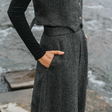 The Palazzo Wool Trousers - Charcoal Herringbone