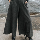 The Palazzo Wool Trousers - Charcoal Herringbone
