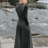 The Palazzo Wool Trousers - Charcoal Herringbone