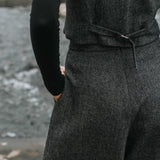 The Palazzo Wool Trousers - Charcoal Herringbone