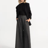 The Palazzo Wool Trousers - Charcoal Herringbone