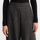 The Palazzo Wool Trousers - Charcoal Herringbone