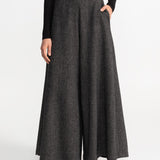 The Palazzo Wool Trousers - Charcoal Herringbone