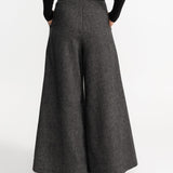 The Palazzo Wool Trousers - Charcoal Herringbone