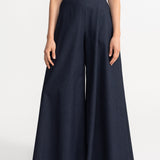 The Palazzo Cotton Trousers - Navy Blue