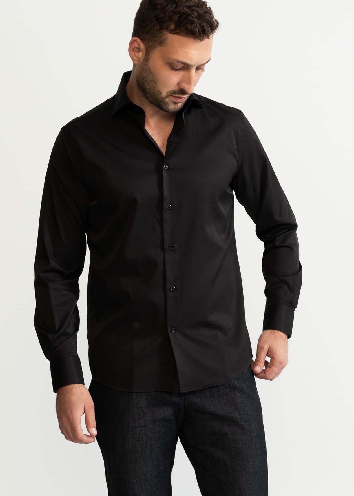 De IONESCU Peles Egyptian cotton shirt – Black  – fabric texture close-up
