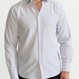 The Peles Egyptian Cotton Shirt - Navy Blue Stripes