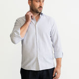 The Peles Egyptian Cotton Shirt - Navy Blue Stripes