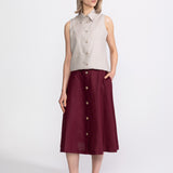 The Midi Linen Skirt - Bordeaux