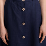 The Midi Linen Skirt - Navy Blue