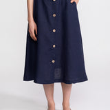 The Midi Linen Skirt - Navy Blue