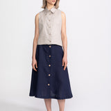 The Midi Linen Skirt - Navy Blue