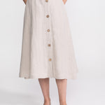 De IONESCU midi hemp skirt natural – A-line high waist, coconut buttons, Ukrainian hemp, handmade in Transylvania