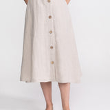 De IONESCU midi hemp skirt natural – A-line high waist, coconut buttons, Ukrainian hemp, handmade in Transylvania