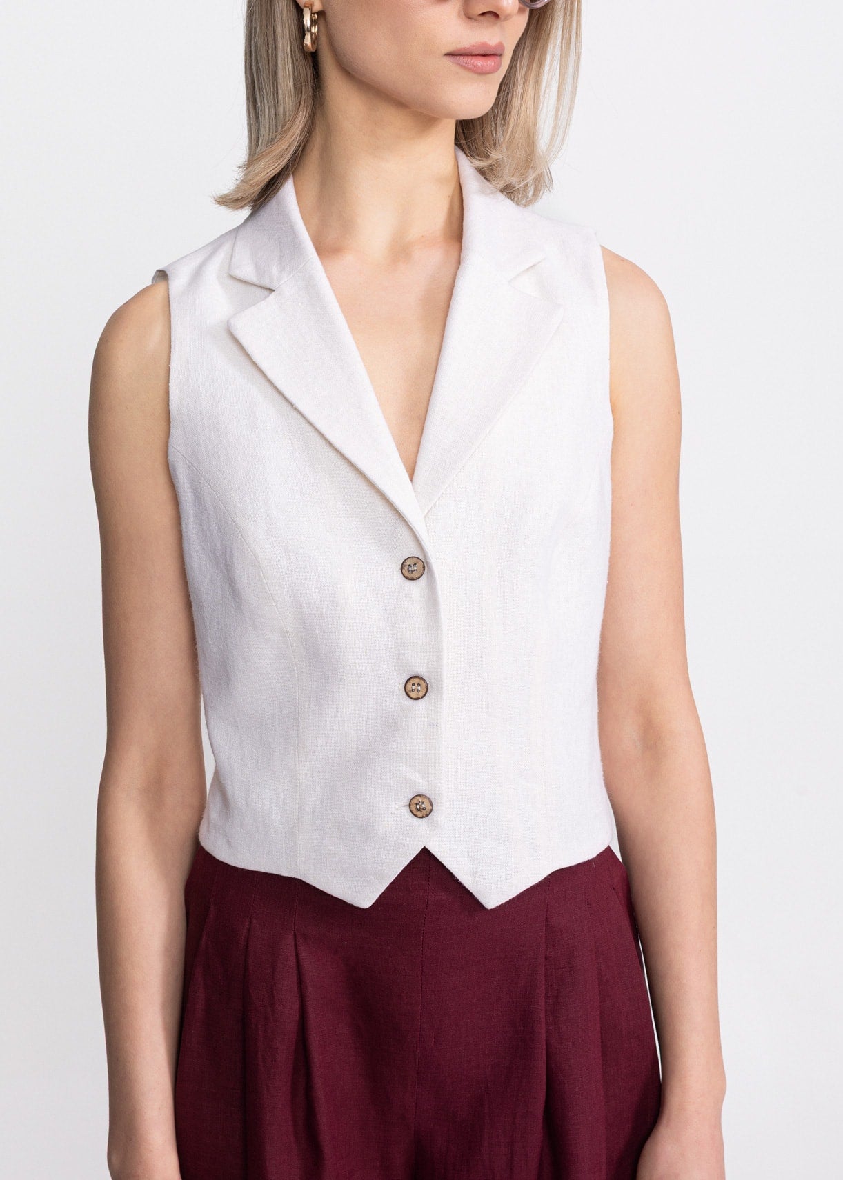 Vestă din in ”Snagov” - Alb