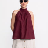 Tismana Linen Halter Top – Bordeaux
