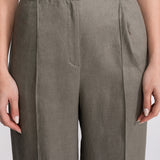 Figa linen trousers khaki – high waist single pleat straight leg, handmade in Transylvania, De IONESCU