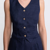 The "Figa" Linen Waistcoat - Navy Blue