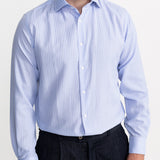 The Peles Egyptian Cotton Shirt - Light Blue with White Stripes