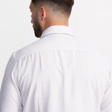 The Peles Egyptian Cotton Shirt - White with Brown Stripes