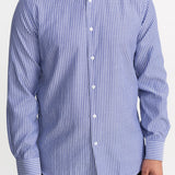 The Peles Egyptian Cotton Shirt - Dark Blue with White Stripes