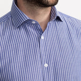 The Peles Egyptian Cotton Shirt - Dark Blue with White Stripes