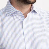 The Peles Egyptian Cotton Shirt - White with Sky Blue Stripes