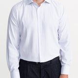 The Peles Egyptian Cotton Shirt - White with Sky Blue Stripes