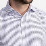 The Peles Egyptian Cotton Shirt - White with Navy Blue Stripes