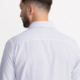 The Peles Egyptian Cotton Shirt - White with Navy Blue Stripes