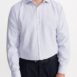 The Peles Egyptian Cotton Shirt - White with Navy Blue Stripes