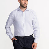 The Peles Egyptian Cotton Shirt - White with Navy Blue Stripes