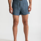 The Linen Boxer Shorts - Grey Stripes