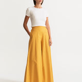 The Palazzo Cotton Pants - Mustard