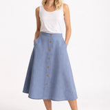 The Midi Linen Skirt - Dusty Blue