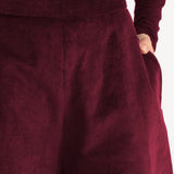 Pantaloni "Palazzo" din Catifea Reiata - Bordeaux