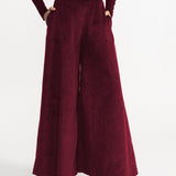 Pantaloni "Palazzo" din Catifea Reiata - Bordeaux