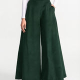 Pantaloni "Palazzo" din Catifea Reiată - Verde Pădure